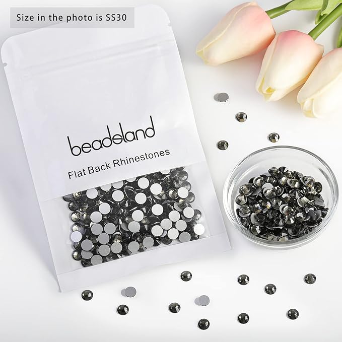 beadsland Flat Back Crystal Rhinestones Round Gems for Nail Art and Craft Glue Fix,Black Diamond (6.4-6.6mm) SS30/288pcs
