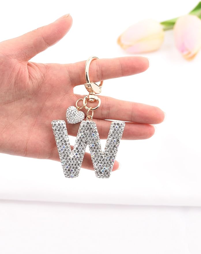 Initial Keychain for Women Girls,Bling Letter Key chain Initial with Heart,Pink Keychain Charms for Backpack Handbag