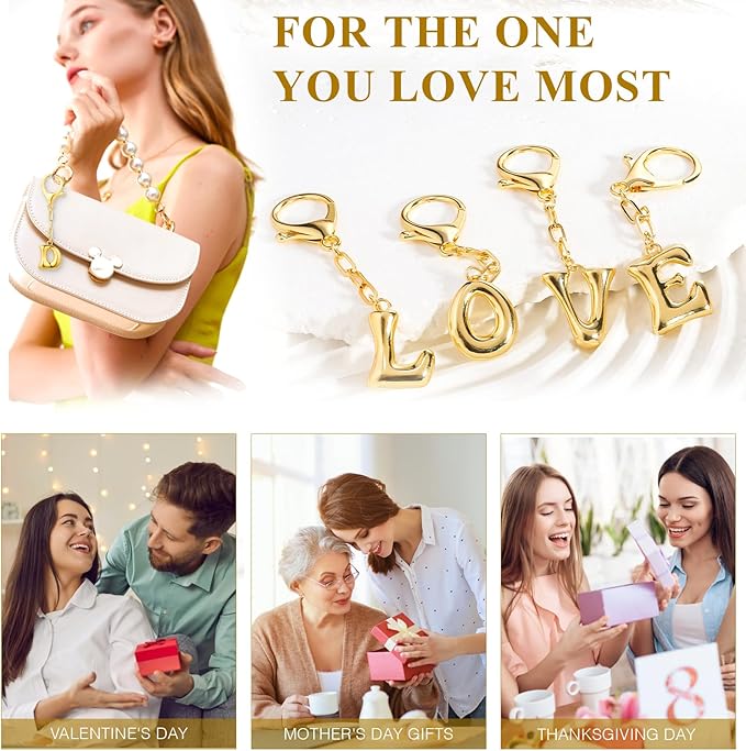 VICKHU Gold Plated Bubble Initial Letter Cute Keychain for Women Car Key Purse Decorative Keyring Handbag Charms Fashion