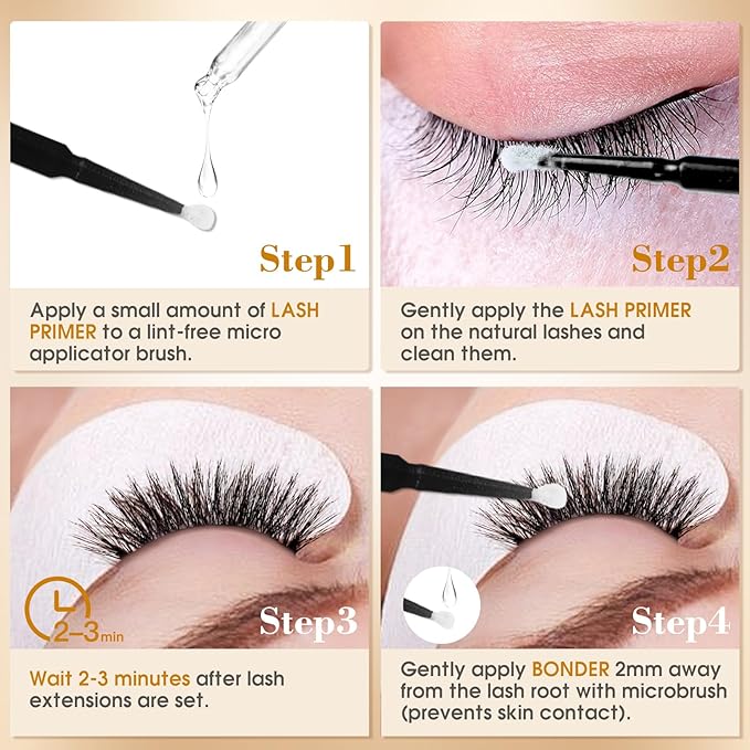Miuffue Lash Bonder and Primer Kit for Eyelash Extensions, Glue Accelerator Lash Sealant, Eyelash Extension Primer Protein Oil Remover, Adhesive Makeup Tools for Professional Use (15ml+15ml)