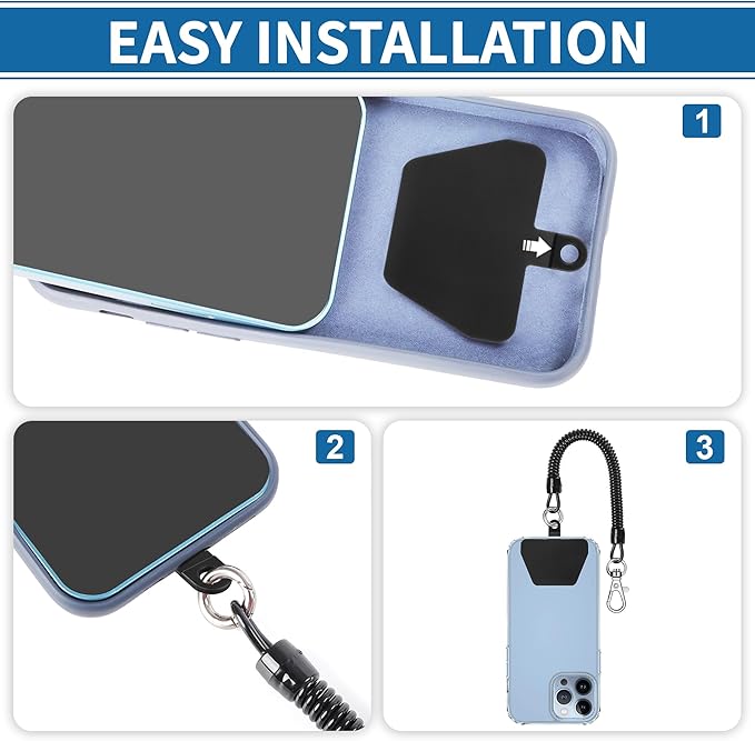 Doormoon Phone Lanyard Tether with 4 TPU Patch, Cell Phone Lanyard with 2 Phone Tether, 4 TPU Patch for Outdoor Hiking Climbing