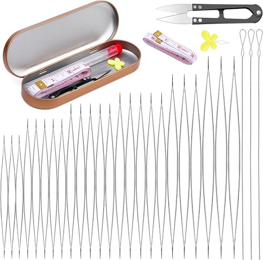 GarfxG 32 PCS Beading Needles Set - Collapsible Big Eye and Twisted Wire Seed Needles With Storage Box for Jewelry Making, Sequin Embroidery, Crafting DIY