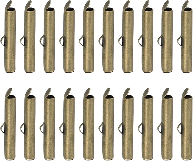 uxcell 100Pcs Slide on End Clasps, 25mm Tube Ball Bead Slider Crimp Ends for Multi-Strand DIY Craft Making, Bronze Tone