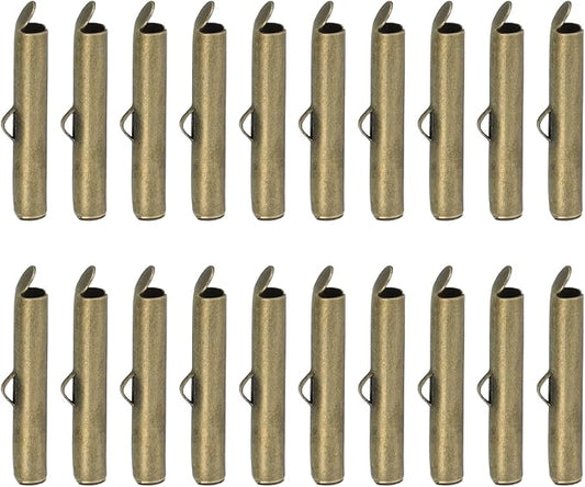 uxcell 100Pcs Slide on End Clasps, 25mm Tube Ball Bead Slider Crimp Ends for Multi-Strand DIY Craft Making, Bronze Tone