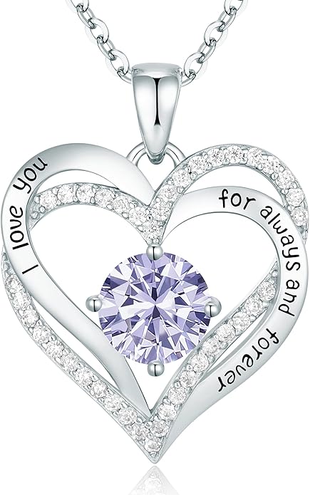 CDE Forever Love Heart Necklaces for Women, Wedding Anniversary, Birthday Mothers Day Christmas Day Gifts for Mom, Mother, Wife, friend, S925 Silver Jewelry with Birthstone Pendant