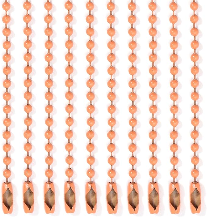 Lemonkey 10Pcs Ball Beads Chains Bulk,Orange Keychains Rings Metal Chains,4 Inch Dog Tag Metal Small Chains with Connectors for Hanging Decoration