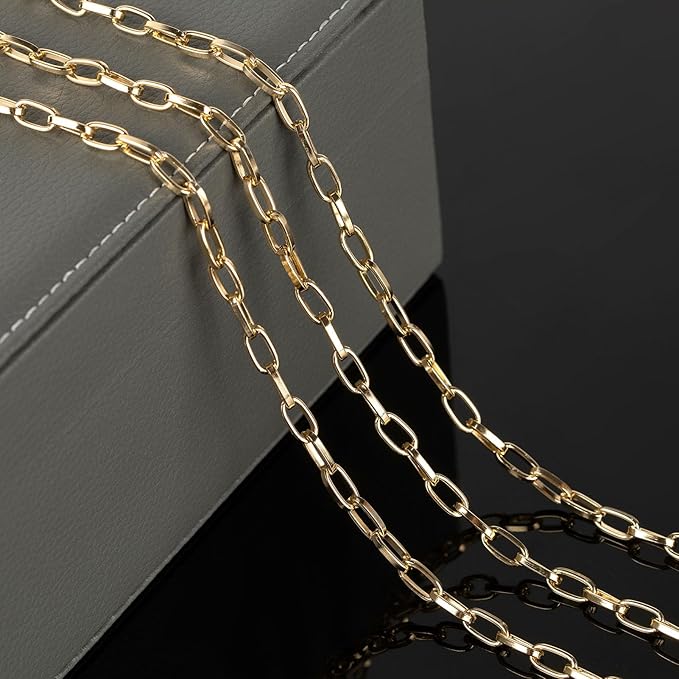 UMAOKANG 10 Meters Paperclip Chain for Jewelry Making Gold Plated Aluminum Jewelry Chains Bulk Unwelded Oval Paperclip Link Chain Necklace Bracelet DIY for Women and Men