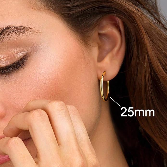M MOOHAM 14K-Gold-Plated Hoop Earrings for Women - Hypoallergenic 14K Gold 925 Sterling silver-plated Post Sensitive Ears Nickel Free Hoops Earrings Set for Women Jewelry Lightweight 13-60mm