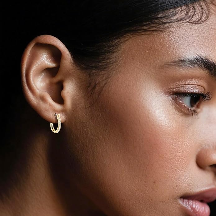 RYHIX 14K Gold Plated Hoop Earrings for Women Hypoallergenic Lightweight Small Hoop Earring for Womens with Round Cubic Zirconia Huggie Hoops Earring for Women 14/16/20/25mm