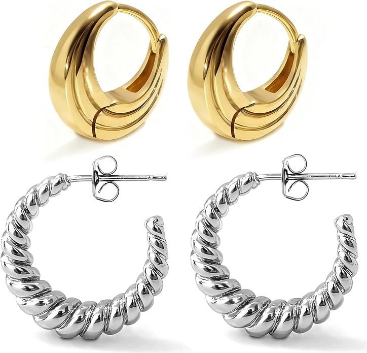 Gold Earrings for Women Trendy, Chunky Gold Huggie Stud Hoop Hypoallergenic Earrings, Jewelry Gifts for Best Friend
