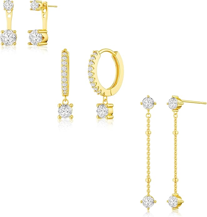 Freekiss 3 Pairs Gold Hoop Earrings Set: Dainty Stud Earrings Trendy Small 14K Gold Plated Hypoallergenic Dangle Cartilage Huggie Hoop Earrings for Women Gold Jewelry for Women Gifts