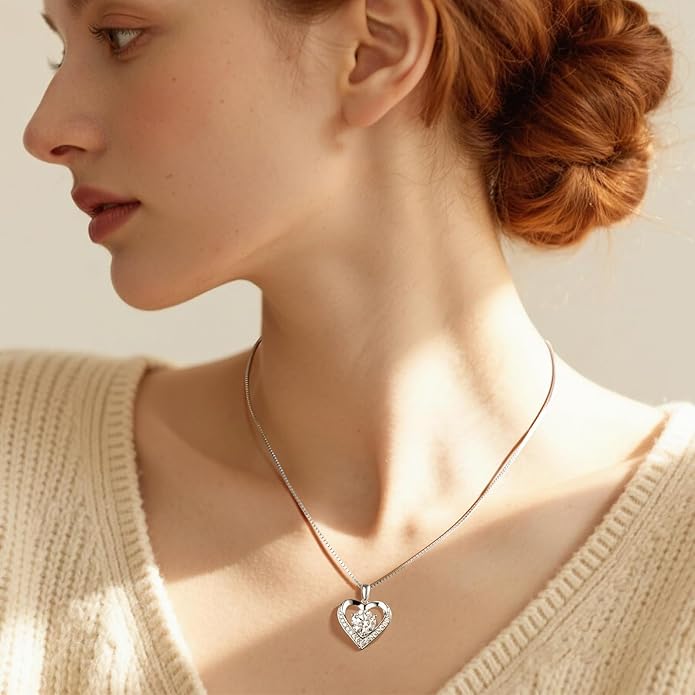 UnicoRing Moissanite Necklace for Women, Heart Pendant Engraved 'I Love You' Gifts for Wife, Valentine's Day Gift Anniversary Eternity Birthday Present Sterling Silver Jewelry for Her