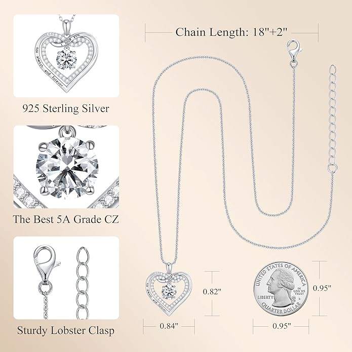 G&GEMSJEW Infinity Heart Birthstone Necklaces for Women, 925 Sterling Silver Jewelry, Pendant Heart Necklaces Birthday Anniversary Christmas Gift for Women Wife Mom Girlfriend Lady