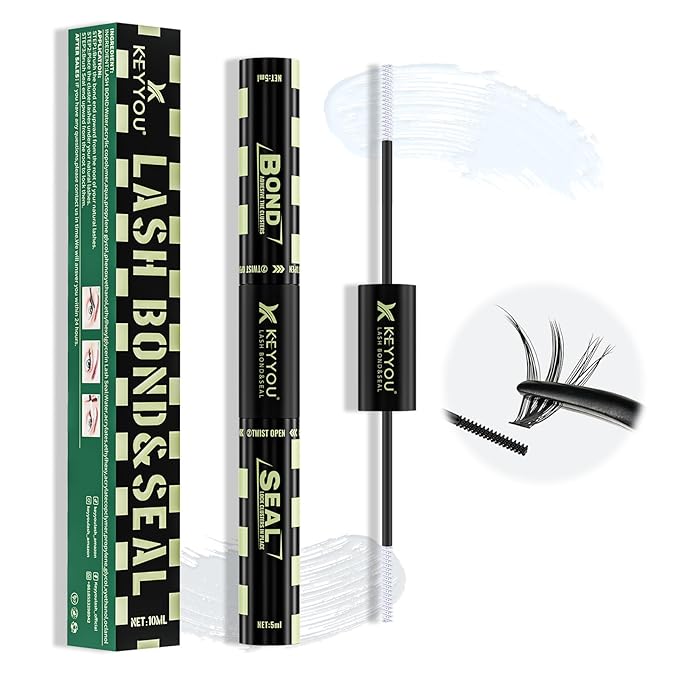 KEYYOU Lash Bond and Seal 10ML White Bond and Seal Strong Gentle Comfortable Lash Cluster Glue Masusra for Long Lasting WaterProof Lash Extension Glue Clear-5ml+5ml