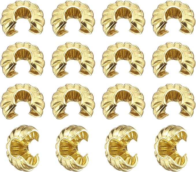 uxcell 200 Pcs Crimp Bead Covers, 3mm/0.12" Half Round Open Crimp Beads Knot Cover, Small Loose Beads End Tip Caps for Bracelet Jewelry Making Craft DIY, Gold