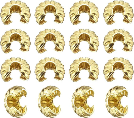 uxcell 200 Pcs Crimp Bead Covers, 3mm/0.12" Half Round Open Crimp Beads Knot Cover, Small Loose Beads End Tip Caps for Bracelet Jewelry Making Craft DIY, Gold