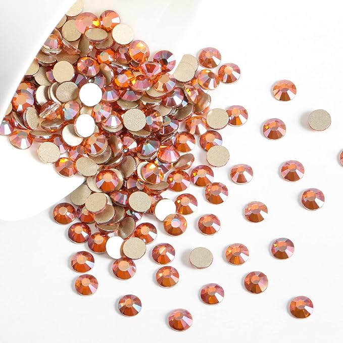 Beadsland 1440 Pieces Flat Back Crystal Rhinestones Round Gems,Amber,SS10,2.7-2.9mm