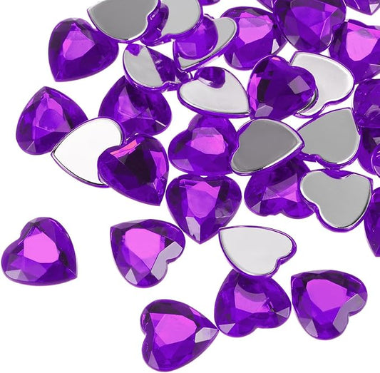 MECCANIXITY 40 Pcs Acrylic Heart Rhinestone 15mm Flat Back Plastic Gems Jewelry Stickers for Craft Bead Face Painting Costume Jewelry Making, Dark Purple