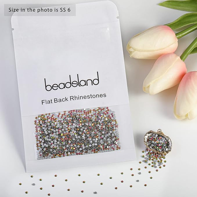 beadsland Flat Back Crystal Rhinestones Round Gems, Rainbow (1.9-2.0mm) SS6/1440pcs