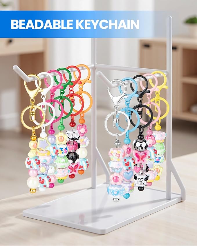 RQAYE 30pcs Beadable Keychains Keychain Bulk kit Cute Blank Bead Keychain Strip DIY Men's and Women's Making Supplies Crafts, Jewelry, Bag Accessories, Customized Project Gifts (Gold)