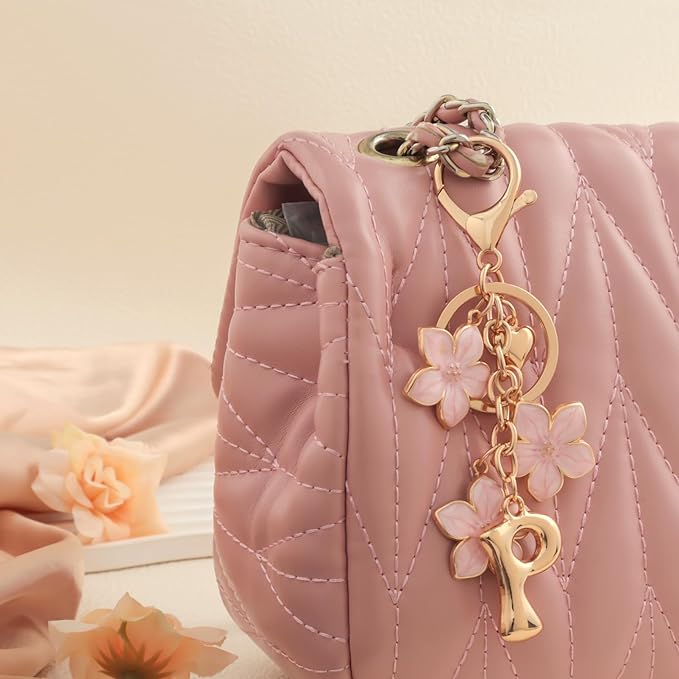 Snycler Bubble Initial Keychain Graceful Flower for bags car remote–A-Z Letter Charms for Women