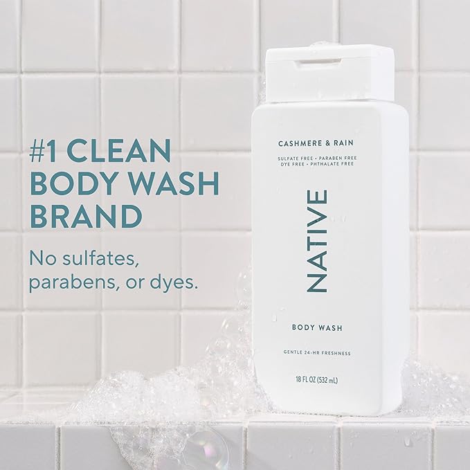 Native Body Wash Contains Naturally Derived Ingredients | For Women & Men, Sulfate, Paraben, & Dye Free Leaving Skin Soft and Hydrating | Cashmere & Rain 18 oz