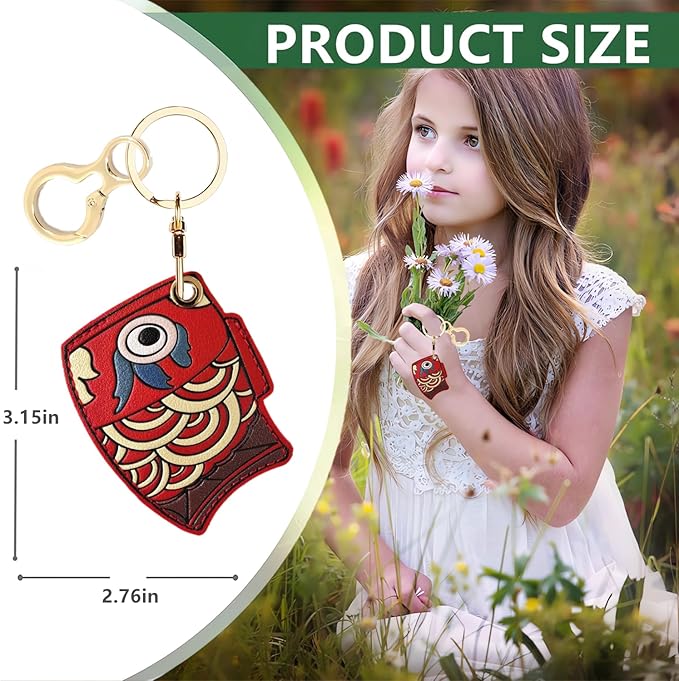Leather Keychain Holder Case Compatible with AirTag,Cute Protective Apple Air Tag Cover with Keychain Ring,Anti-Scratch Finder GPS Tracker Case for Wallet Keys,Bag,Pets(Red Fish)