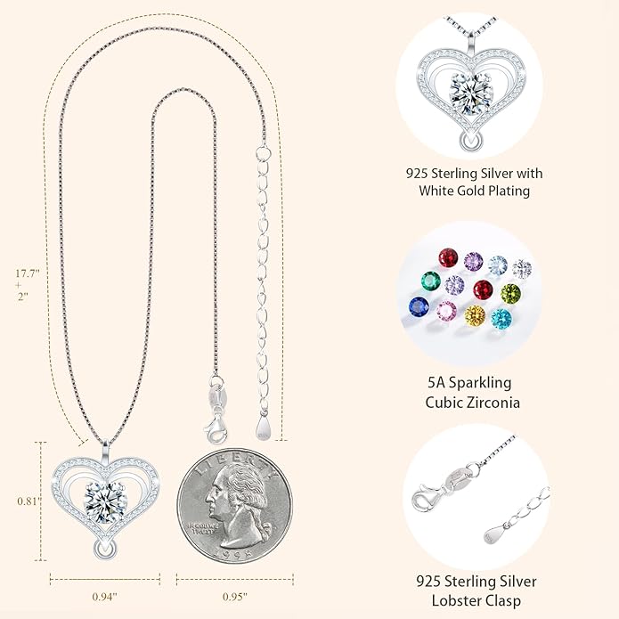 Yuelove Infinity Necklace for Women, 925 Sterling Silver Heart Necklace with 5A Zircon, White Gold Plated Adjustable Chain, Gift for Valentine's Day, Birthday, Anniversary for Wife, Girlfriend, Mom