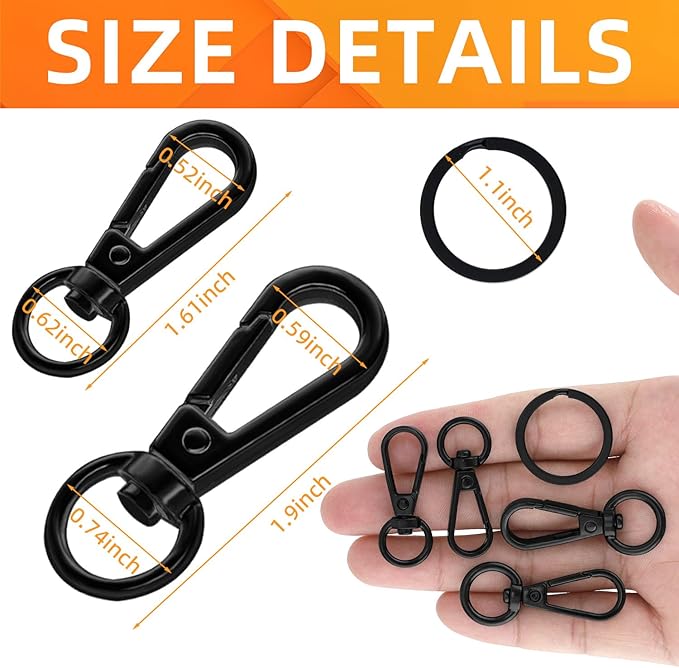 100PCS Swivel Clasps Lanyard Snap Hooks with Key Rings, Swivel Snap Hooks, Keychain Hook, 50 Pcs Large and Small Swivel Hooks, Swivel Clasp with 50 Key Rings for DIY Crafts, Lanyard Making（Black）