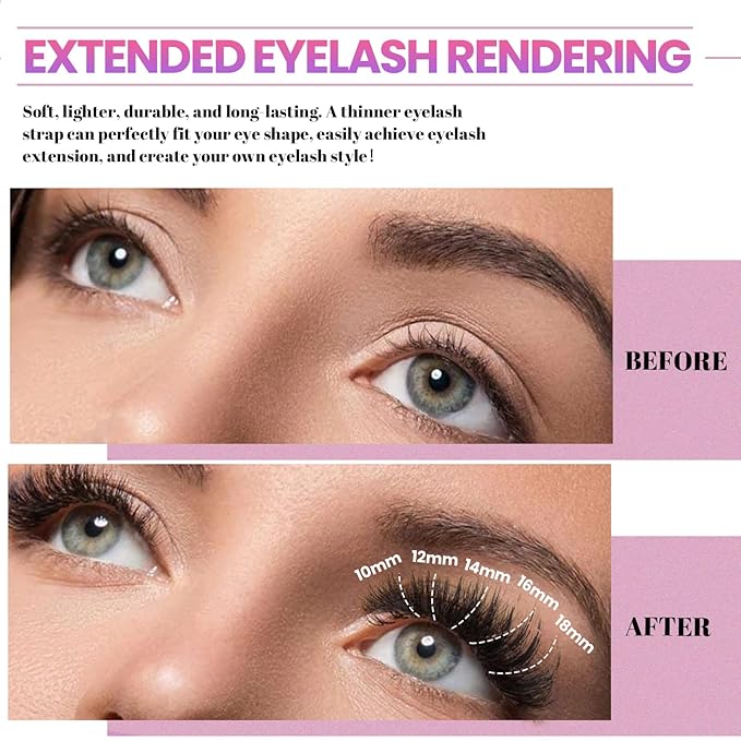 Qiveaory DIY Lash Extension Kit 684pcs Lashes Clusters Thick D Curl Eyelash Extension Kit with Lash Bond and Seal,Eyelash Remover Tweezers Brush(10-18mm,50D+60D+80D+100D) DIY at Home