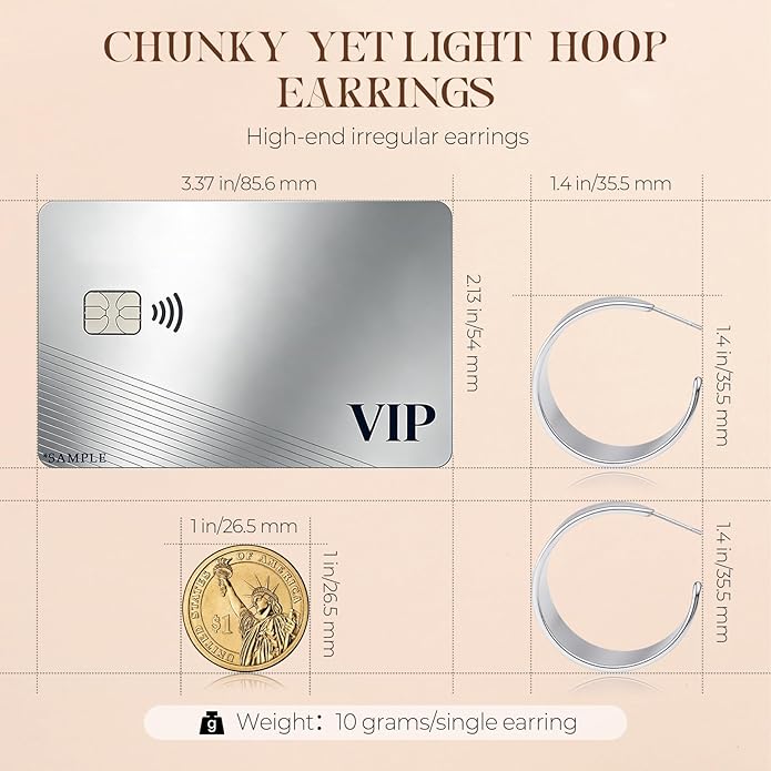 Eyeshock Chunky Gold Hoops Hypoallergenic Thick Statement Earrings for Women 18K Gold Plated Wide Hoop Earrings with Sterling Silver Post