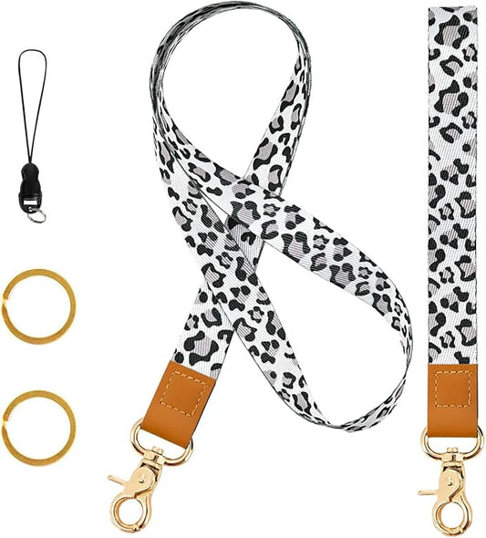 Cool Leopard Wristlet Keychain, Wrist Lanyard Key Chain For Women Men Car Keys Id Holder Card Phone Wallet Camera