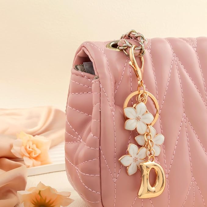 Snycler Bubble Initial Keychain Graceful Flower for bags car remote–A-Z Letter Charms for Women