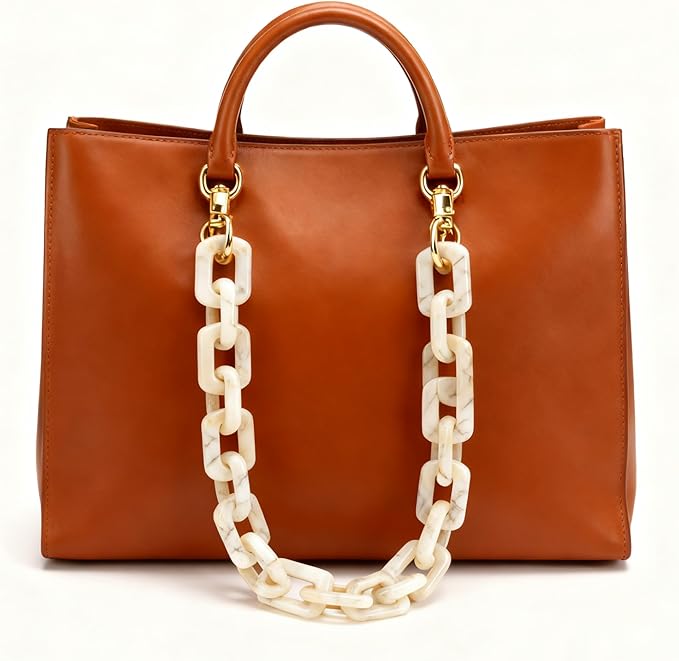 15.7"/40cm DIY Acrylic Resin Replacement Chain Purse Shoulder Strap with Buckle, Beige Rectangle Chain Link
