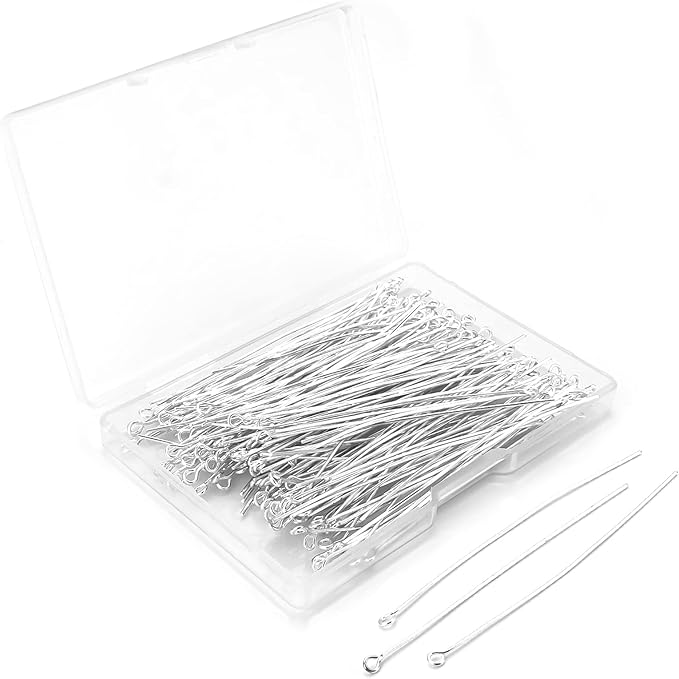 200 Pcs 70mm/2.76 Inch 21 Gauge Eye Pins for Jewelry Making Straight Head Ball Pin for DIY Christmas Styles Craft Earring Bracelet Necklace Pendant Making (Eye Pins,Sliver Color)