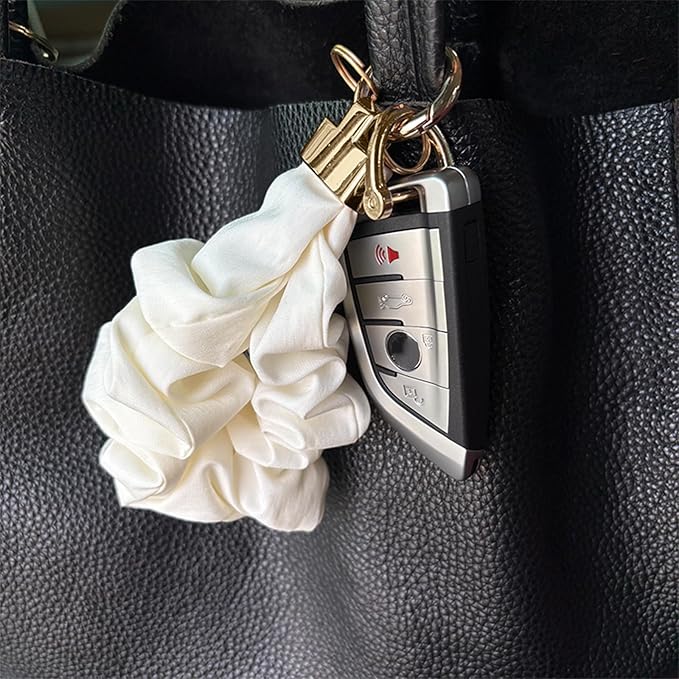 Scrunchie Wristlet Keychain for Women Men, Cute Stretchy Wrist KeyChain for Car Keys with 3 Keyrings and 1 D ring