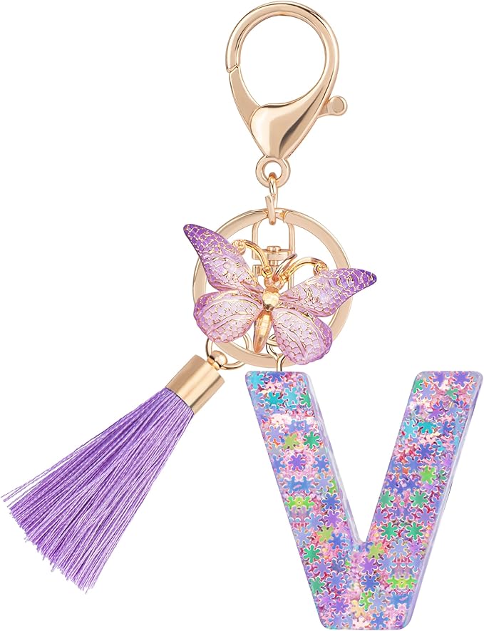 Suweibuke Cute Pink Key Chains for Women Girls, Initial Letter Keychains with Tassel, Charms for Key Purse Handbags Backpacks