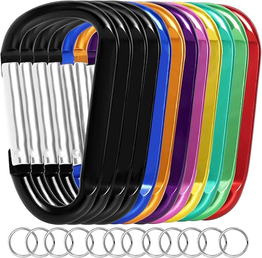 12PCS Carabiner Keychain Clip - 3" Aluminum Caribeener Key Clip,D Ring Shape Nonlocking Carabeaner Hook Buckle,Multi-Function Spring Snap Key Clips Tool for Home,Camping,Hiking,Traveling,Backpack