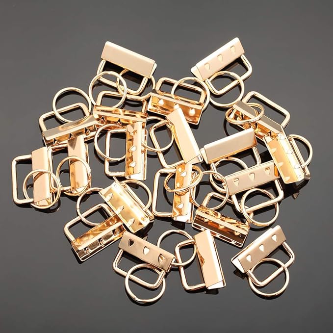 SPEEDWOX 20 Sets of Key Fob Pliers and 1.25 Inch Key Fob Hardware Sets with Keychain Split Rings Golden Webbing Fabric Strapping Glass Breaking Pliers Tools with Rubber Tips