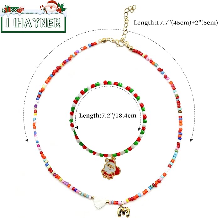 I IHAYNER Colorful Beaded Initial Necklace and Bracelet Set for Girls Personalized Letter Jewelry Gifts Trendy Choker Necklace Matching Bracelet Birthday Friendship Gift