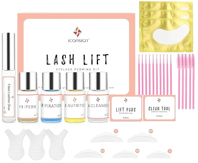 Lash Lift Kit Eyelash, Perming Full Lash Kit All in 1, Professional Eyelash Curling Lash Extension Set, Upgraded Glue Version, Semi-Permanent Lash Lifting Tools Suitable for Salon ICONSIGN