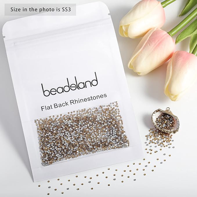 beadsland Flat Back Crystal Rhinestones Round Gems, Lt Colorado Topaz (1.3-1.4mm) SS3/1440pcs