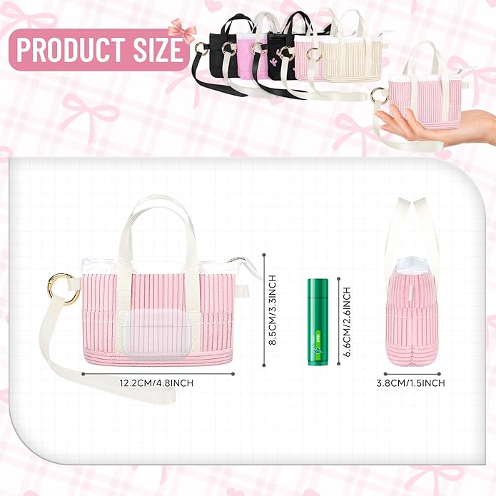 2 Pack Coin Purse Keychain, Mini Tote Bag Keychain with Wristlet, Cute Makeup Pouch Bag Wallets Accessories