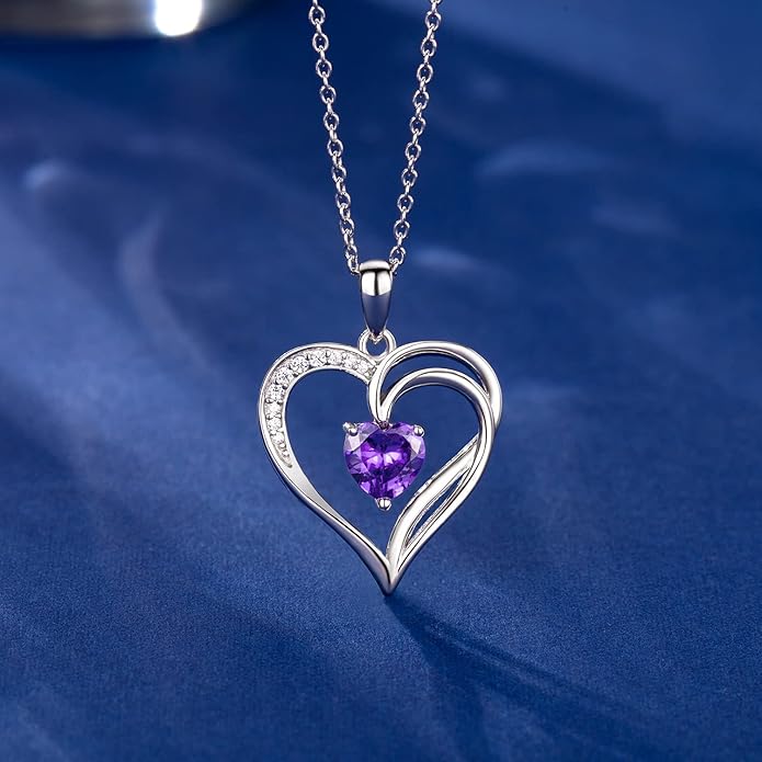 AM ANNIS MUNN 925 Sterling Silver Heart Necklace for Women Birthstone Necklace Silver Jewelry for Womens Jewelry Gifts for Women Her Mom