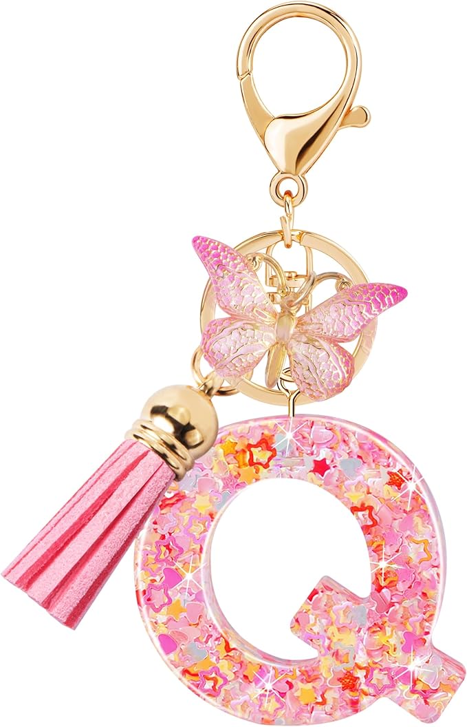 Initial letter Keychains for Women Girls Tassel Butterfly Cute Keychain for Wallet Backpack charm