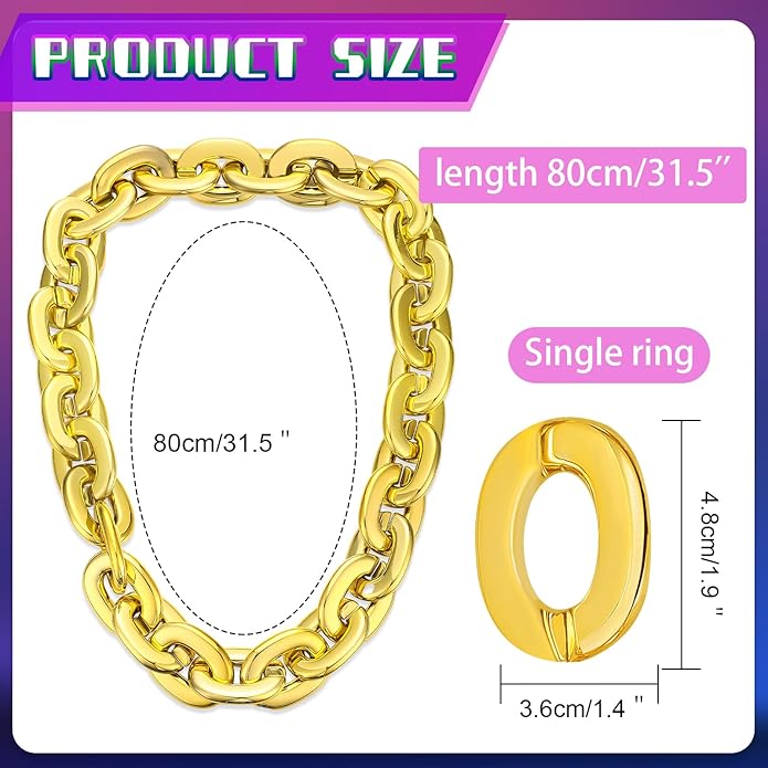 Remuuly Plastic Chain Necklace Chunky Big Fake Necklace Hip Hop Rapper Giant Turnover Chain Costume for Halloween