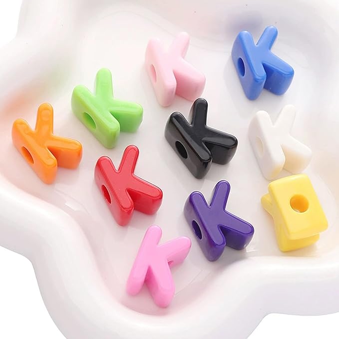 40 PCS Letter Beads 3D Acrylic 21mm x 15mm K Loose for Jewelry Making Key Chains Bracelet Necklaces Keychain Phone Bag Chain (Mixed Color K)