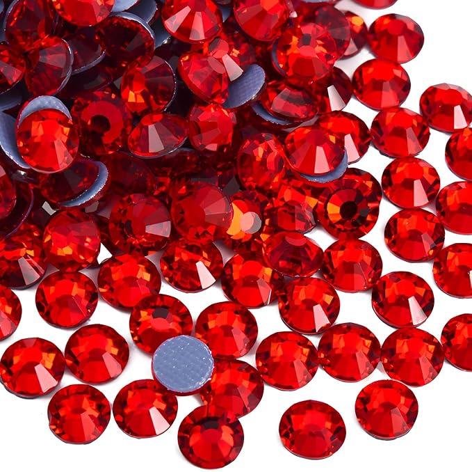 Hot Fix Crystal Flatback Rhinestones Glass Diamantes Gems 4.8mm(20ss 1440pcs, Red)
