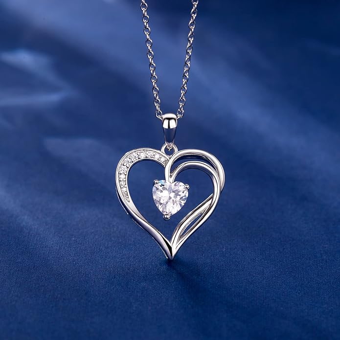AM ANNIS MUNN 925 Sterling Silver Heart Necklace for Women Birthstone Necklace Silver Jewelry for Womens Jewelry Gifts for Women Her Mom