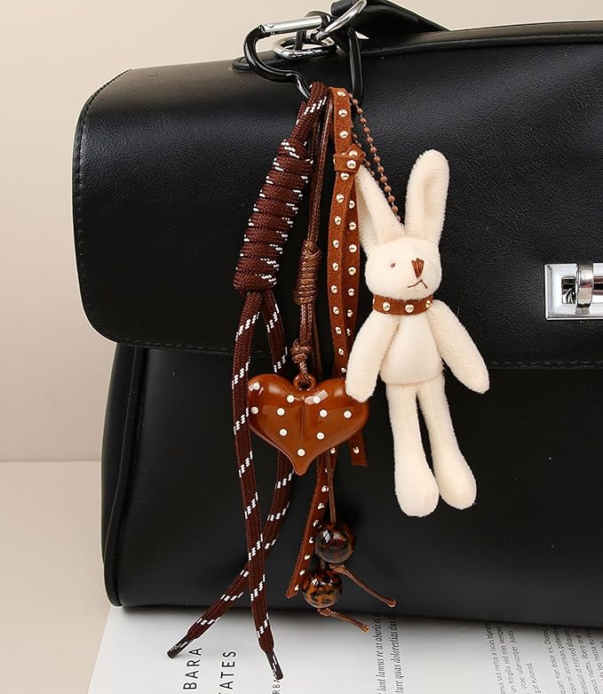 Kawaii Plush Keychain Purse Charms Cute Brown Bag Charms for Women Handbags